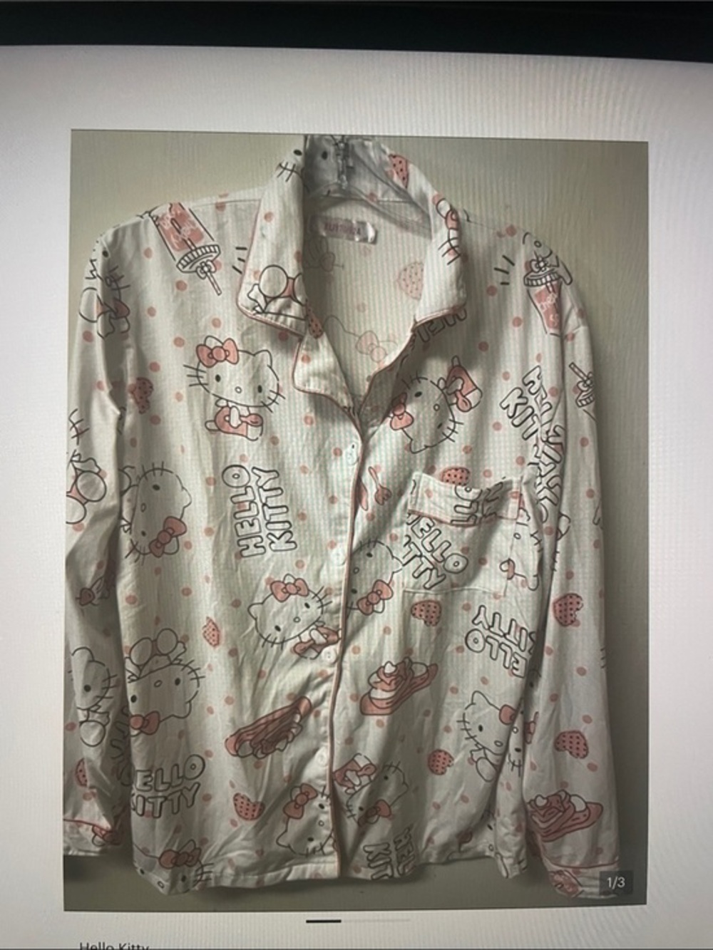 Hello Kitty White and Pink Girls Button-Up Pajama Top